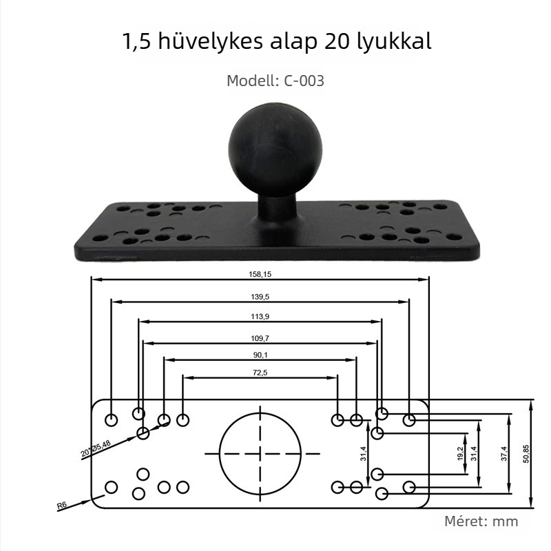 Tablettatartó alumíniumötvözetből készült gömbfejű alapú állvány, modell B, 58 g, kompatibilis iPad/iPhone/iPod