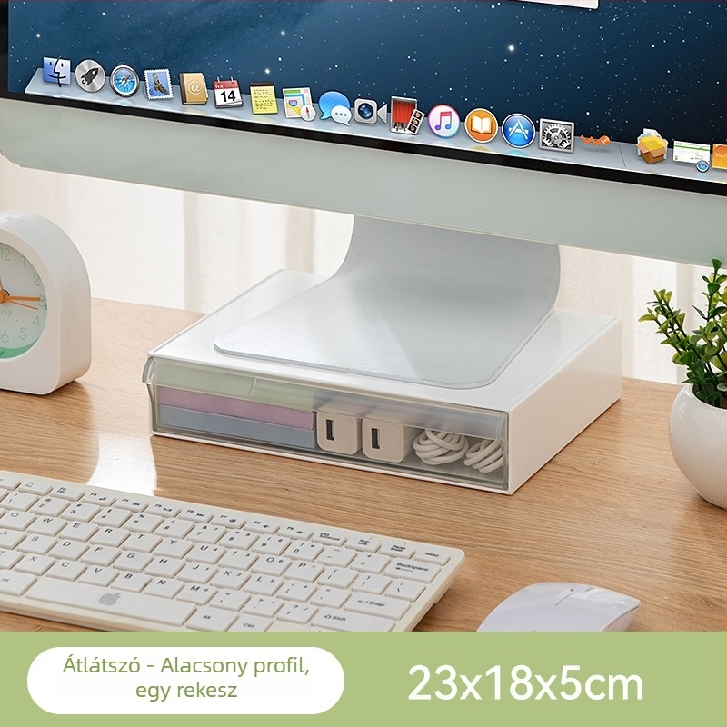 Asztali monitoremelő polc – átlátszó többszintű kialakítás, műanyagból, egyszerű és modern stílus