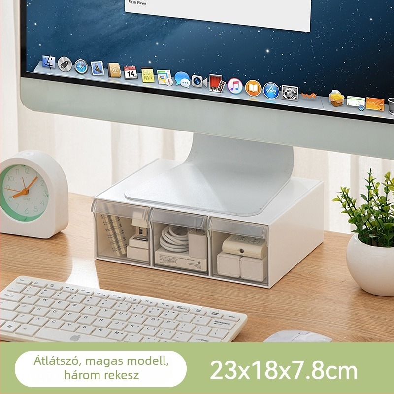 Asztali monitoremelő polc – átlátszó többszintű kialakítás, műanyagból, egyszerű és modern stílus