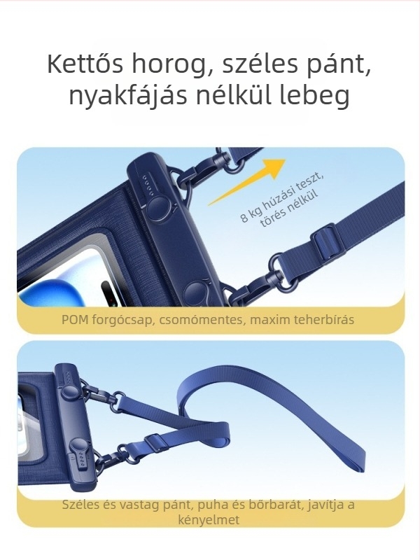 IPX8 vízálló telefontok érintőképernyővel, lebegő habos dizájnnal, keresztpántos hordozó, nagy kapacitású, 7,2 hüvelykig kompatibilis