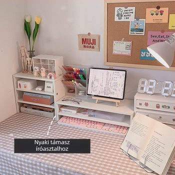 Számítógépasztali emelő állvány, 3 rétegű, fa/bambusz, többfunkciós, mozgatható, fúrásmentes