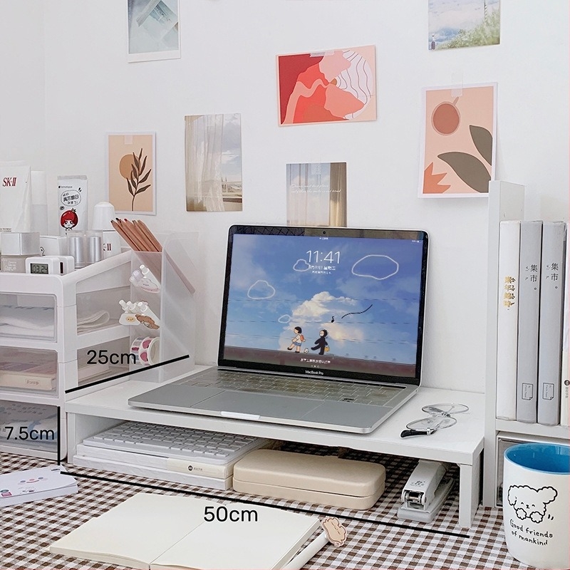 Számítógépasztali emelő állvány, 3 rétegű, fa/bambusz, többfunkciós, mozgatható, fúrásmentes