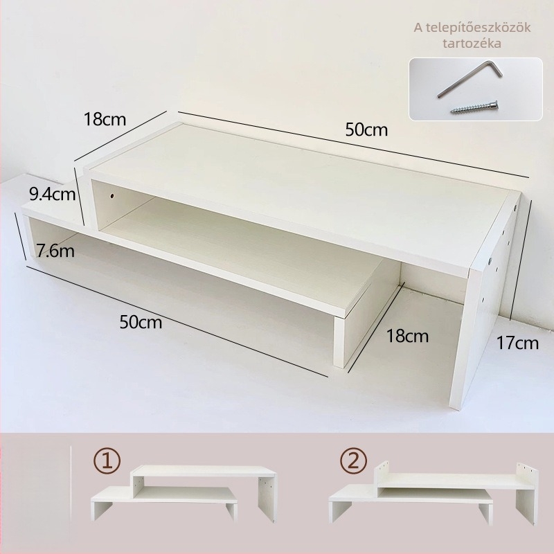 Számítógépasztali emelő állvány, 3 rétegű, fa/bambusz, többfunkciós, mozgatható, fúrásmentes