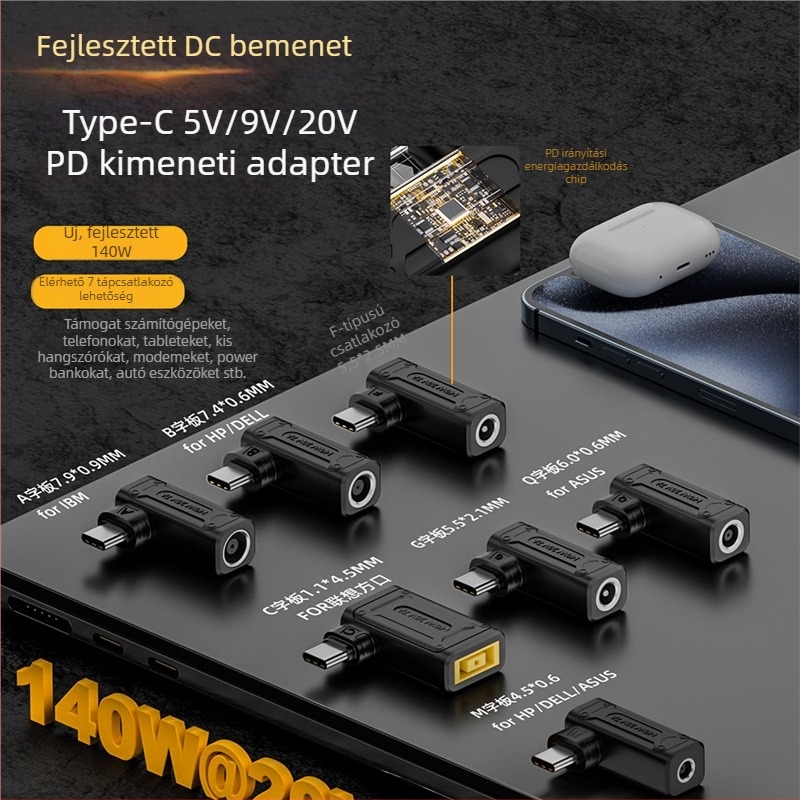 Yinan DC bemeneti Type-C átalakító, automatikus felismerés 5V/9V/20V, PD kimenet 140W