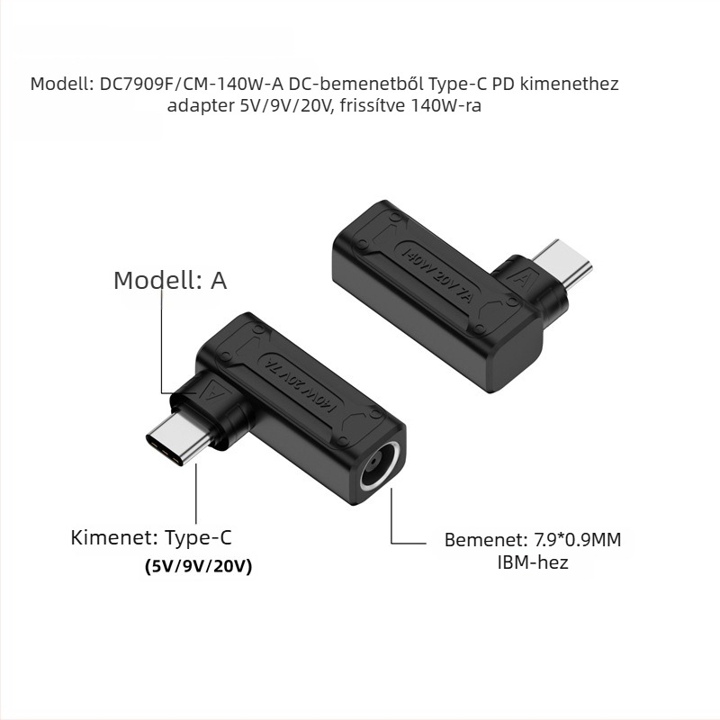 Yinan DC bemeneti Type-C átalakító, automatikus felismerés 5V/9V/20V, PD kimenet 140W