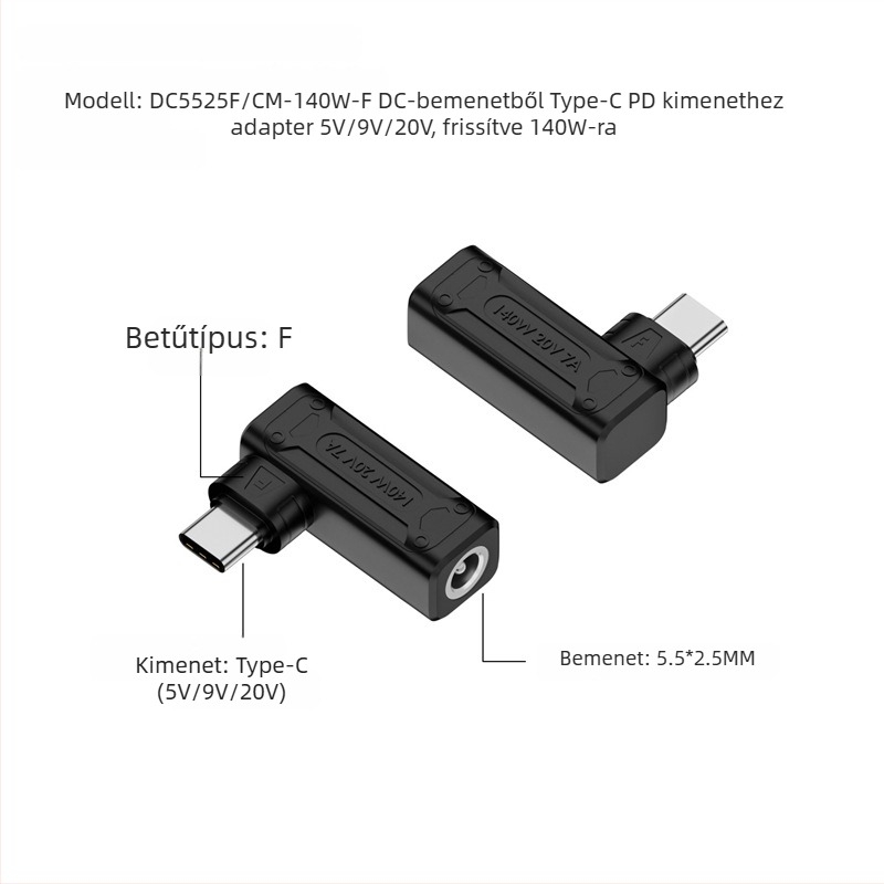 Yinan DC bemeneti Type-C átalakító, automatikus felismerés 5V/9V/20V, PD kimenet 140W