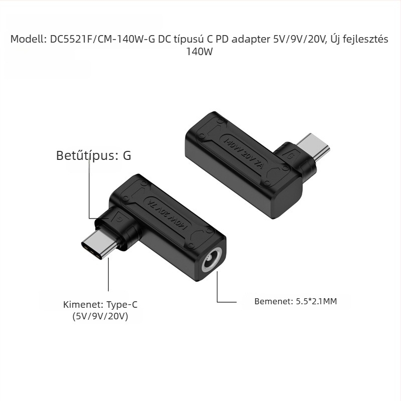 Yinan DC bemeneti Type-C átalakító, automatikus felismerés 5V/9V/20V, PD kimenet 140W