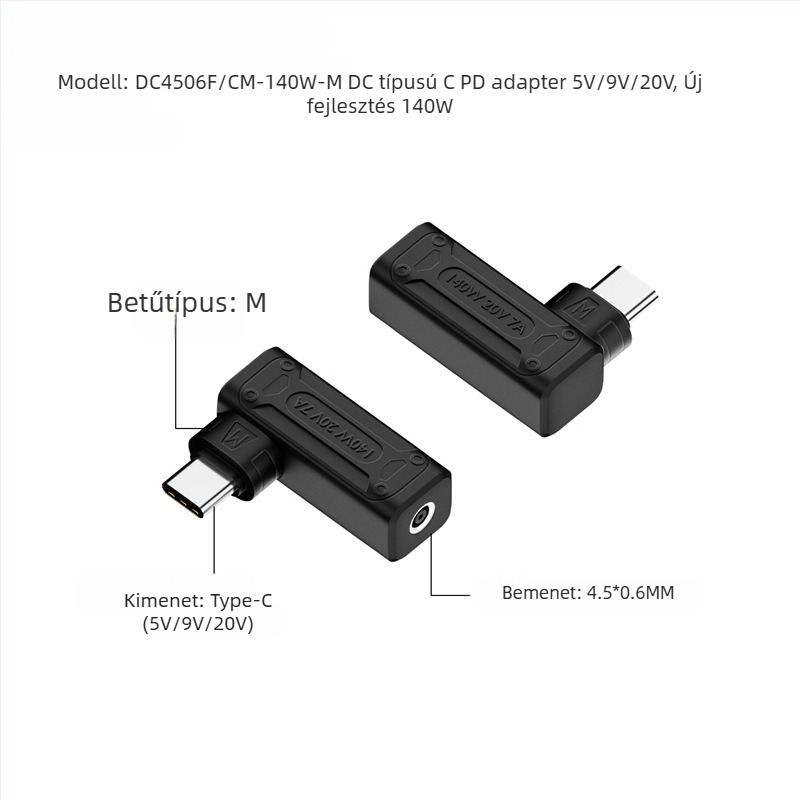 Yinan DC bemeneti Type-C átalakító, automatikus felismerés 5V/9V/20V, PD kimenet 140W