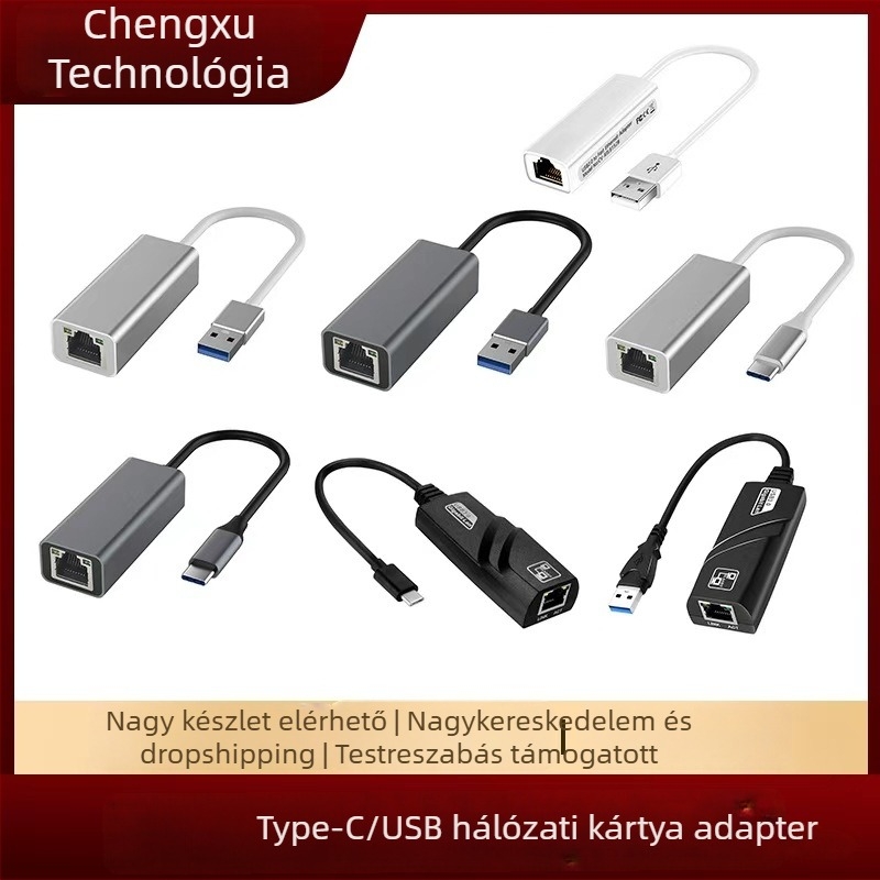 Type-C/USB Gigabit Ethernet adapter, illesztőprogram-mentes, RJ-45 port, 10/100/1000 Mbps