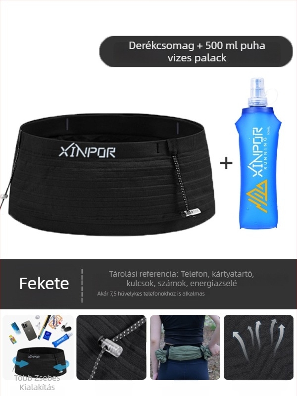 Könnyű futó deréköv víztartóval és telefontartó zsebbel, uniszex, maratonra és terepfutáshoz