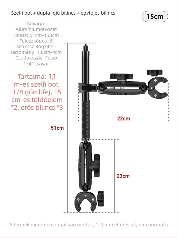 Masszív rögzítő clamp Insta360 akciókamerákhoz motoron, GoPro selfie stick kompatibilis