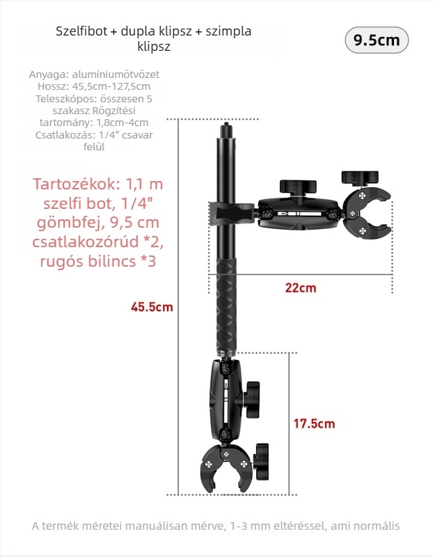 Masszív rögzítő clamp Insta360 akciókamerákhoz motoron, GoPro selfie stick kompatibilis
