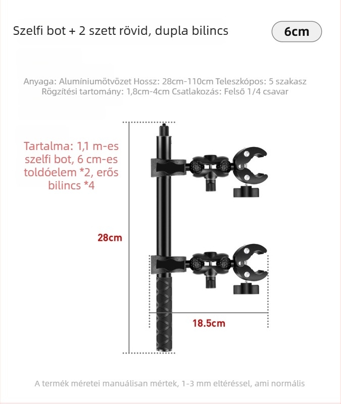 Masszív rögzítő clamp Insta360 akciókamerákhoz motoron, GoPro selfie stick kompatibilis