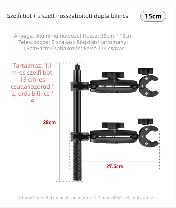 Masszív rögzítő clamp Insta360 akciókamerákhoz motoron, GoPro selfie stick kompatibilis