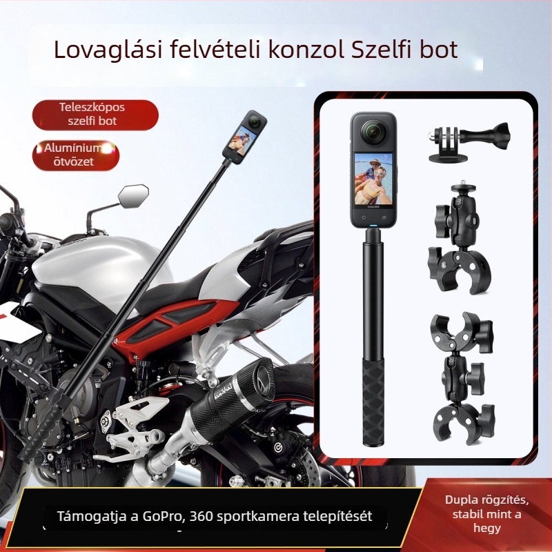 Masszív rögzítő clamp Insta360 akciókamerákhoz motoron, GoPro selfie stick kompatibilis