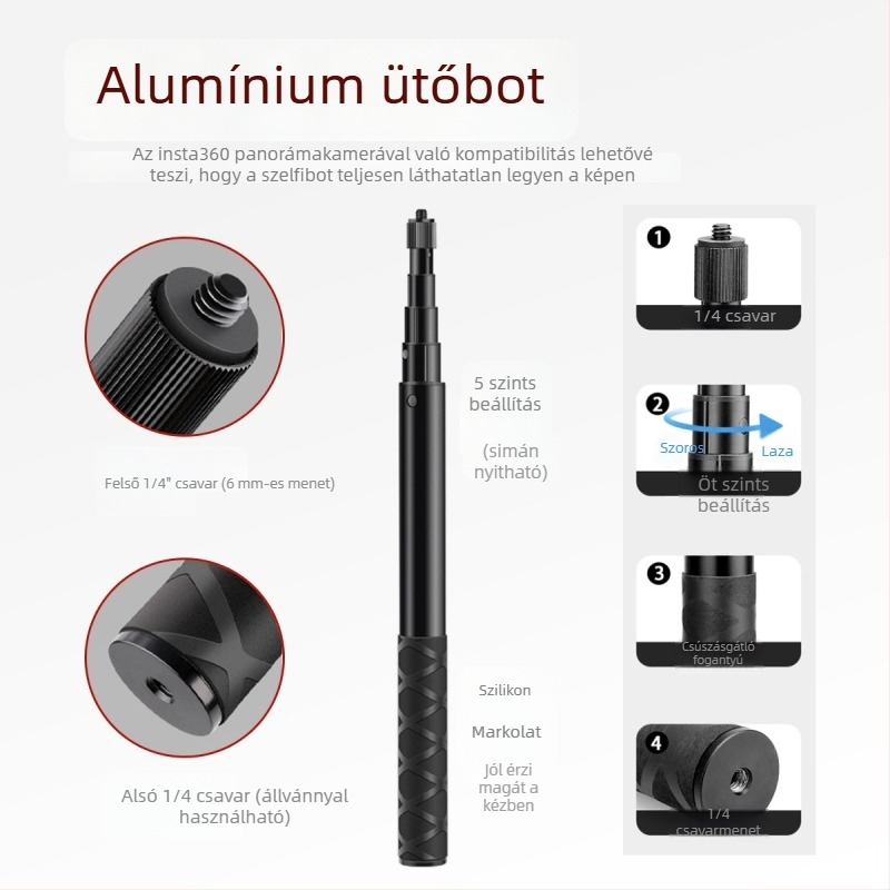 Masszív rögzítő clamp Insta360 akciókamerákhoz motoron, GoPro selfie stick kompatibilis