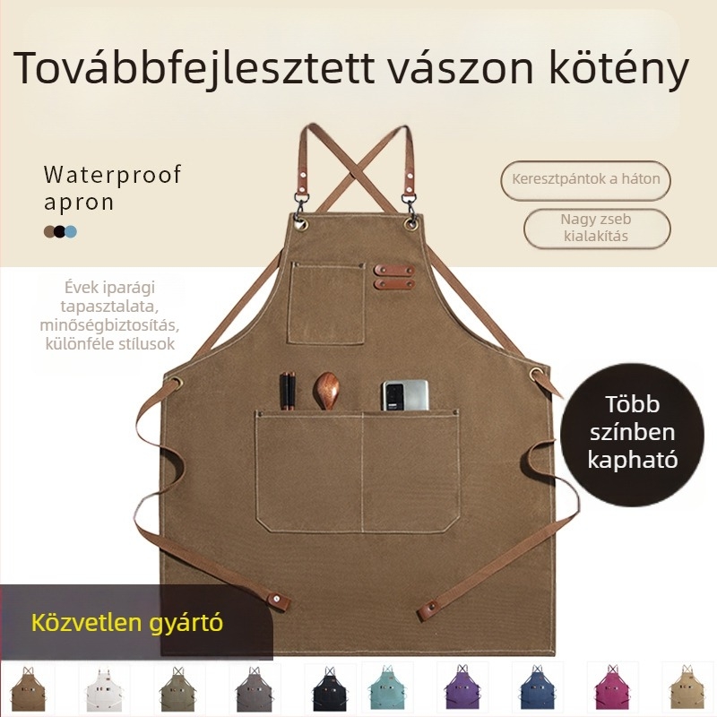 Vastag vászon kötény keresztpánttal, könnyű luxus stílus, ujjatlan, egyszínű, egy méret, kertészkedéshez, manikűrhöz és szempillafestéshez