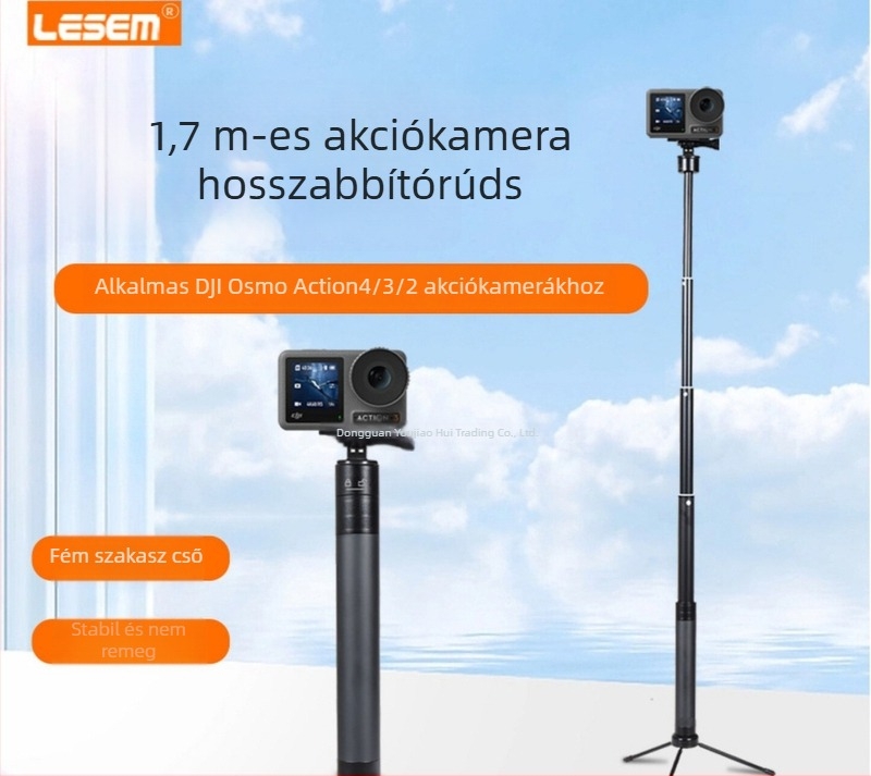DJI Action 5 Pro/4/3-hoz kiterjesztő selfie bot, alumínium kivitel, IBIS nélkül, Insta360 X5-kompatibilis