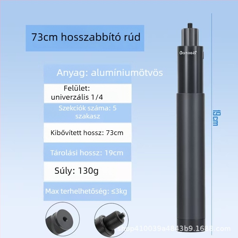 Alumíniumötvözetes kézi selfie stick Insta360 X3/X4/X5-höz, 4 szakasz, terhelhetőség 2–5 kg, modell Straight pull 1230