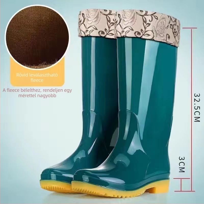 Női PVC esőcsizma magas szárú, alacsony sarka 1-3 cm, vastag talp, csúszásmentes, slip-on