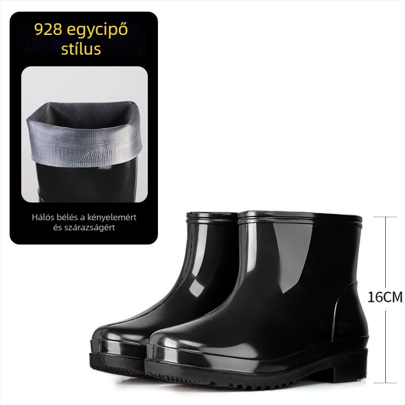 Női PVC esőcsizma magas szárú, alacsony sarka 1-3 cm, vastag talp, csúszásmentes, slip-on