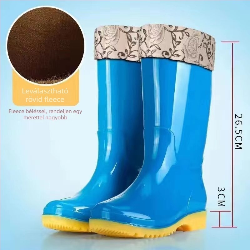 Női PVC esőcsizma magas szárú, alacsony sarka 1-3 cm, vastag talp, csúszásmentes, slip-on