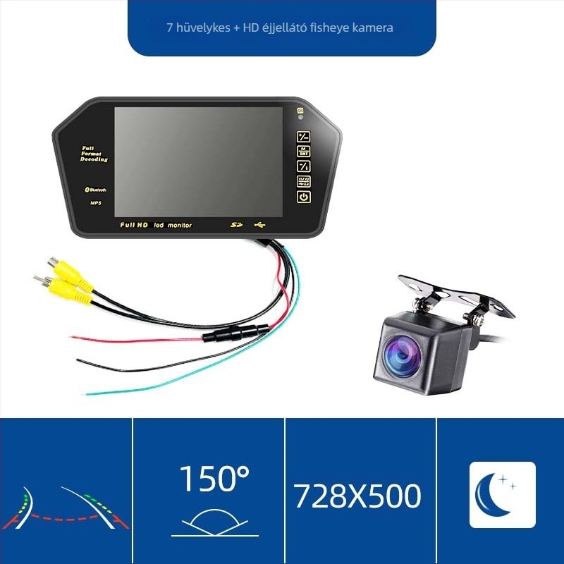 Autó LCD kijelző visszapillantó tükörhöz, 7 hüvelyk, 800x480 felbontás, AV bemenet