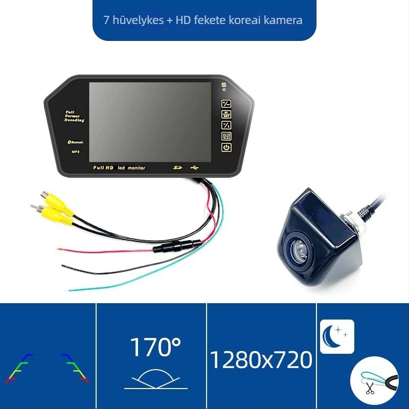 Autó LCD kijelző visszapillantó tükörhöz, 7 hüvelyk, 800x480 felbontás, AV bemenet