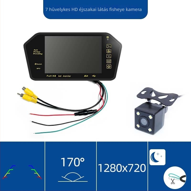 Autó LCD kijelző visszapillantó tükörhöz, 7 hüvelyk, 800x480 felbontás, AV bemenet