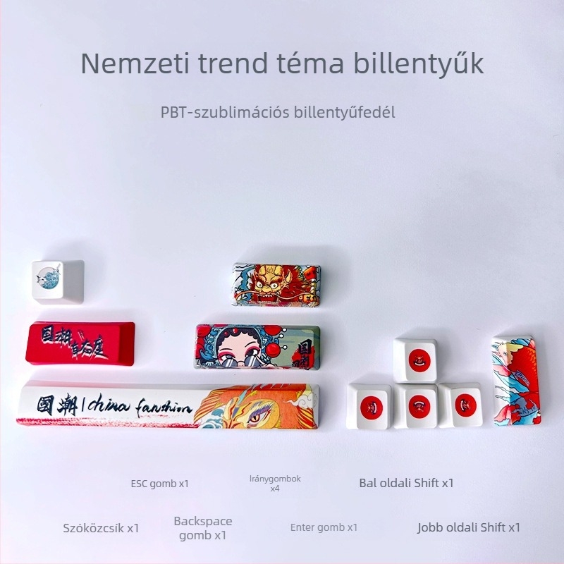 PBT kulcstartó készlet mechanikus billentyűzethez, 10 darab, ötoldalas Dye-Sublimáció, testreszabott téma, zöld kapcsolóval kompatibilis
