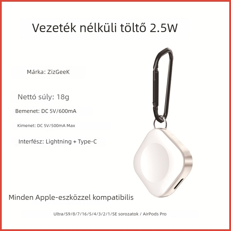 Apple Watch mágneses vezeték nélküli töltő, 5W gyors töltés, MFi tanúsítvány, hordozható