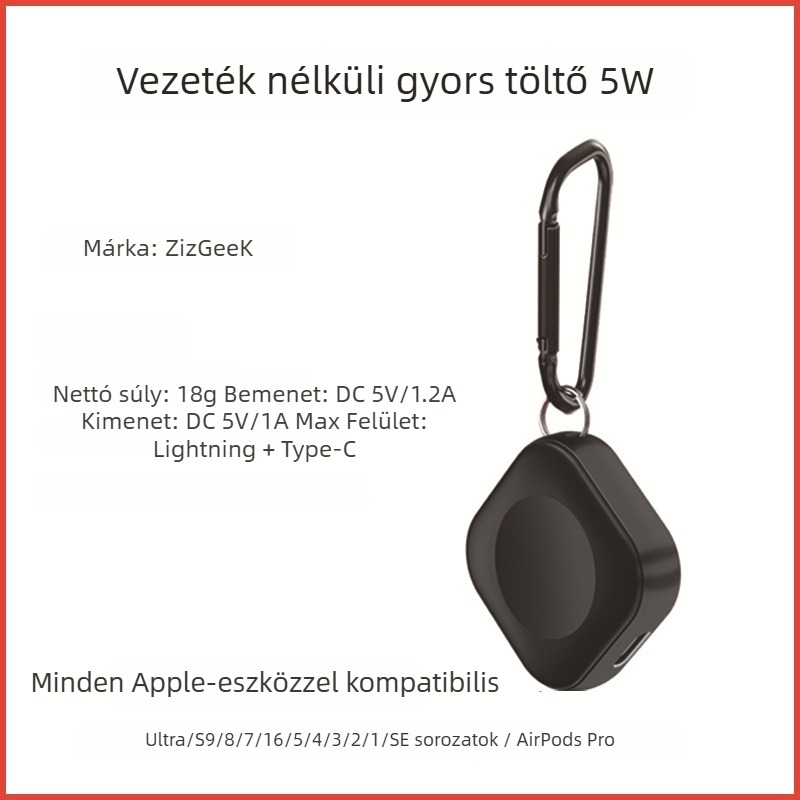Apple Watch mágneses vezeték nélküli töltő, 5W gyors töltés, MFi tanúsítvány, hordozható