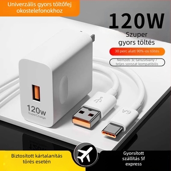 120W gyorstöltő Huawei, Honor, Oppo és Android készülékekhez — QC 4.0, 120W kimenet, univerzális kompatibilitás