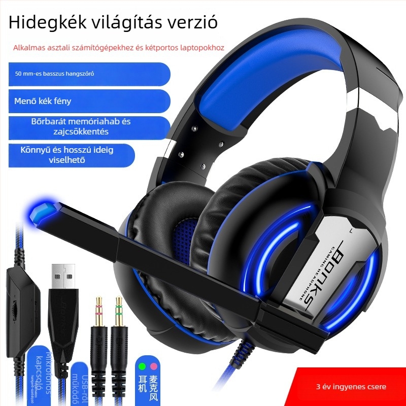 Vezetékes játékfejhallgató mikrofonnal, 3,5 mm csatlakozó, frekvenciatanomány 20-20000 Hz, impedancia 16 Ω, érzékenység 116 dB/mW, torzítás 2%