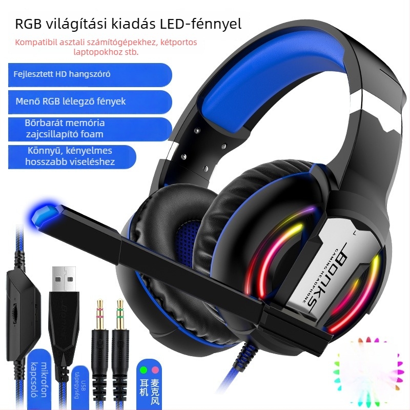 Vezetékes játékfejhallgató mikrofonnal, 3,5 mm csatlakozó, frekvenciatanomány 20-20000 Hz, impedancia 16 Ω, érzékenység 116 dB/mW, torzítás 2%