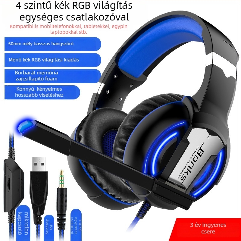 Vezetékes játékfejhallgató mikrofonnal, 3,5 mm csatlakozó, frekvenciatanomány 20-20000 Hz, impedancia 16 Ω, érzékenység 116 dB/mW, torzítás 2%