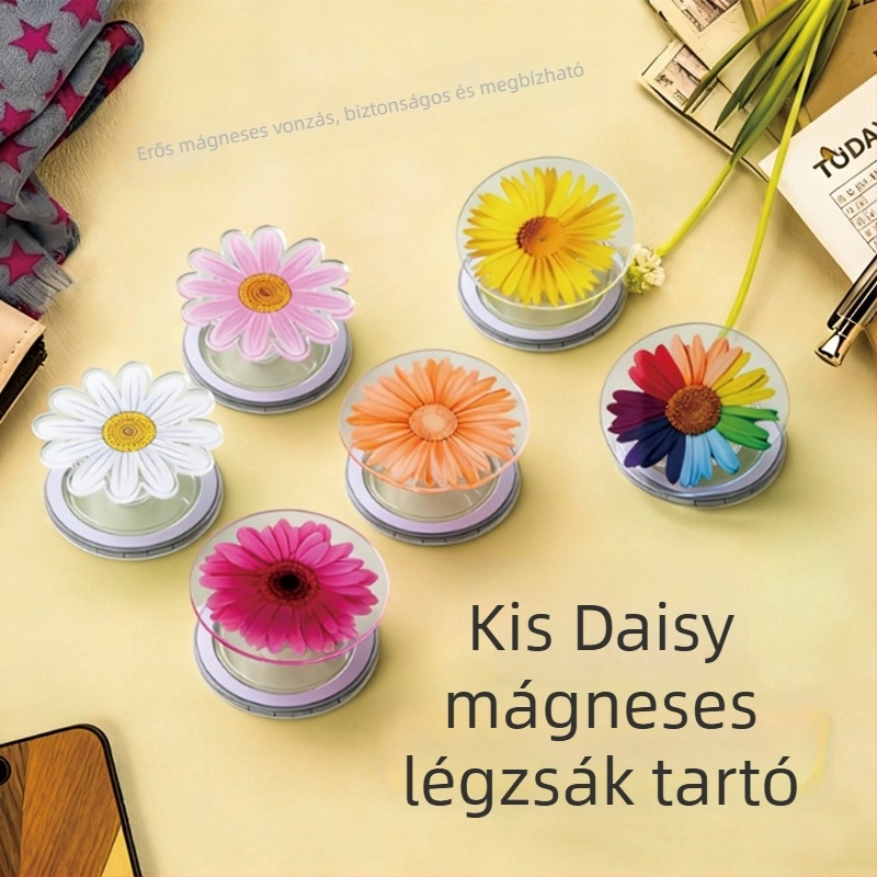 Mágneses telefon-tartó akrilból, kihúzható, forgó hátsó címke tartóval, margaréta design, modell Tc-sjzj-001 (járműre szerelhető)