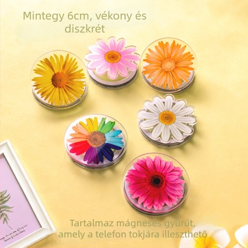Mágneses telefon-tartó akrilból, kihúzható, forgó hátsó címke tartóval, margaréta design, modell Tc-sjzj-001 (járműre szerelhető)