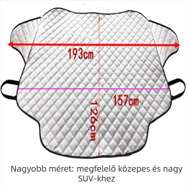 Autó előtti szélvédő takaró – alumínium fóliából, vastított kivitel, négy évszakos, univerzális illeszkedés, súly 0,42 kg