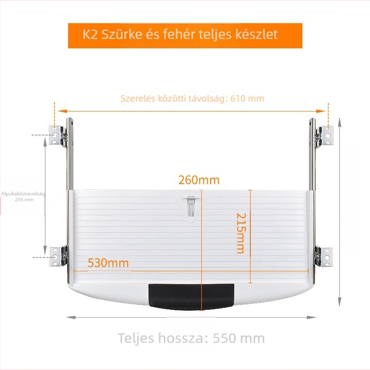 Íróasztali billentyűzet-tartó, polo mud, modell Keyboard tray cz, PP anyagú, fiókhoz