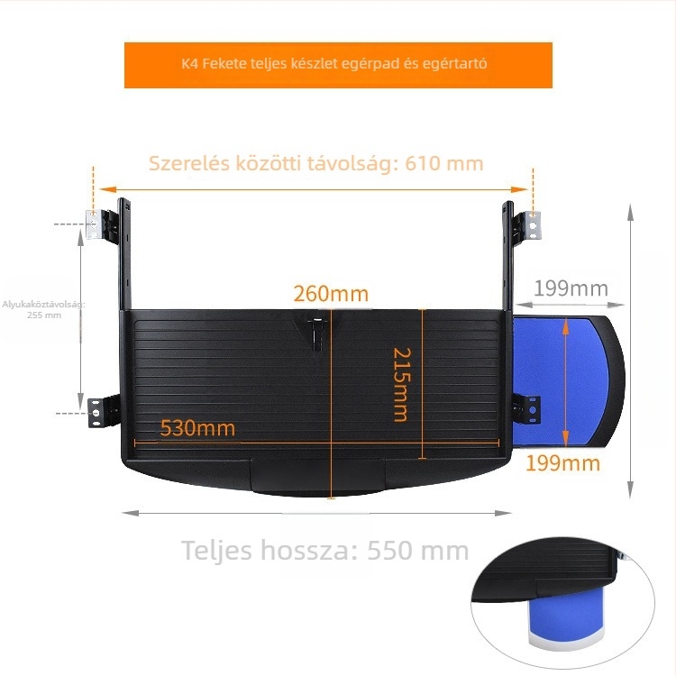 Íróasztali billentyűzet-tartó, polo mud, modell Keyboard tray cz, PP anyagú, fiókhoz