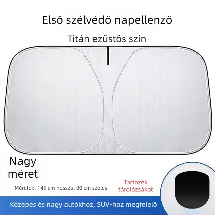 Elülső szélvédő autóárnyékoló fólia – alumíniumfólia, teleszkópos telepítés, univerzális illeszkedés, logónyomtatás, testreszabás