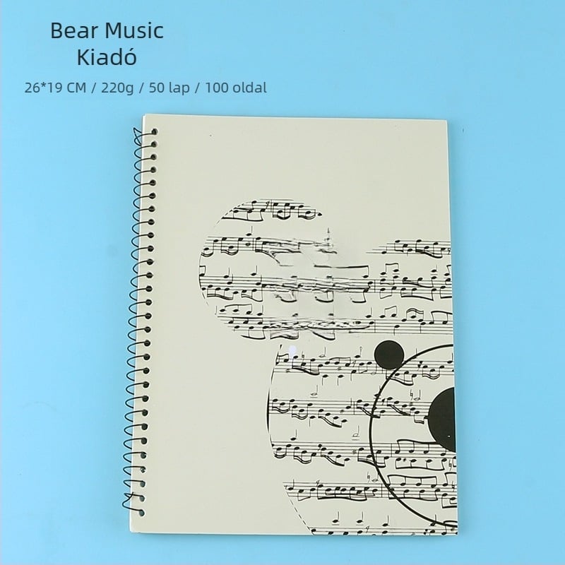 Öt vonalas kottázó füzet szabad oldalakkal, nagy írási térrel zongorapartitúrákhoz és zenei elmélethez – egyetemistáknak (40 g/m² papír, akár 50 oldal)
