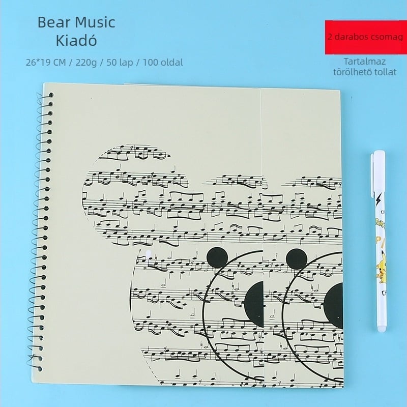 Öt vonalas kottázó füzet szabad oldalakkal, nagy írási térrel zongorapartitúrákhoz és zenei elmélethez – egyetemistáknak (40 g/m² papír, akár 50 oldal)