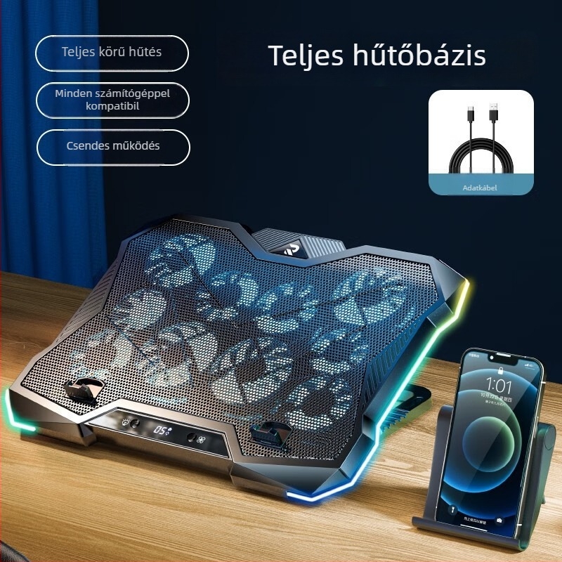 Laptop hűtő radiátor 6 magos ventilátorral és félvezető hűtő chippel, 6 ventilátoros konfiguráció, 1,5 m kábel, PC anyag, modell LZ-D13