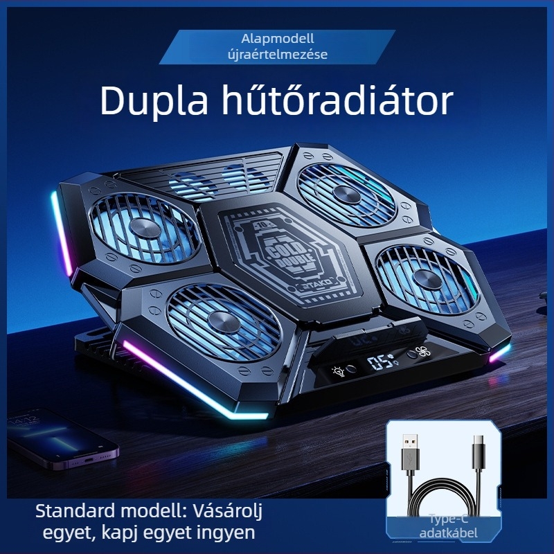Laptop hűtő radiátor 6 magos ventilátorral és félvezető hűtő chippel, 6 ventilátoros konfiguráció, 1,5 m kábel, PC anyag, modell LZ-D13