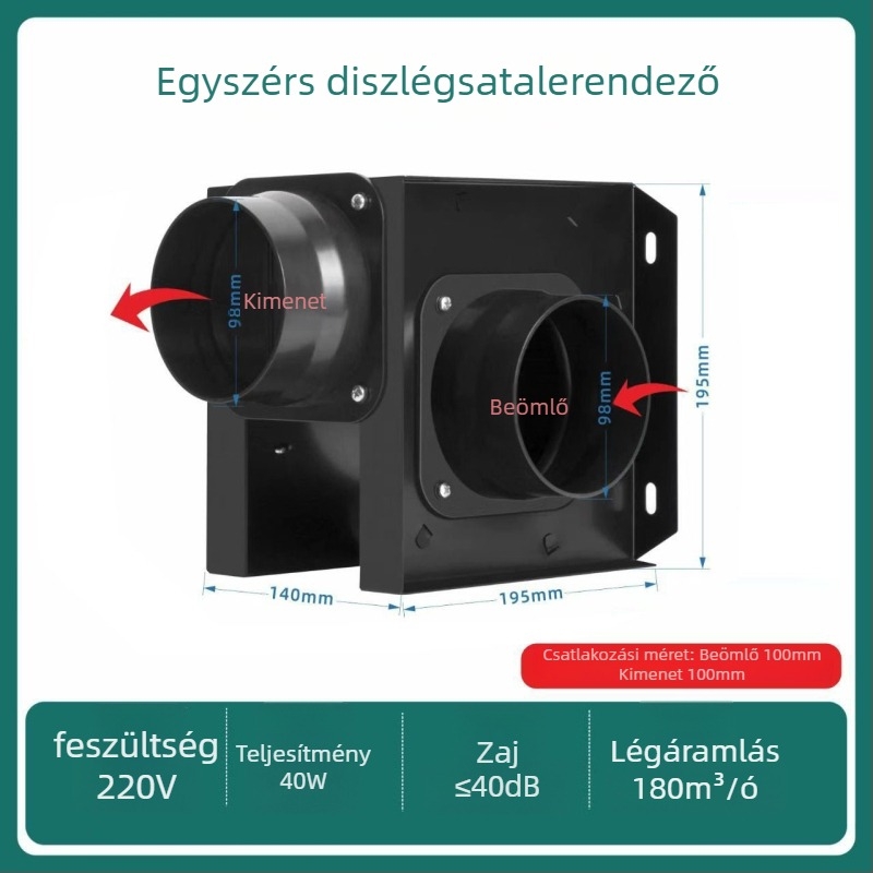 Megosztott csőventilátor, egy-kettő kivitel, fürdőszoba és konyha, HF18B, 220V, 40W, Energiahatékonyság II, Mechanikus vezérlés