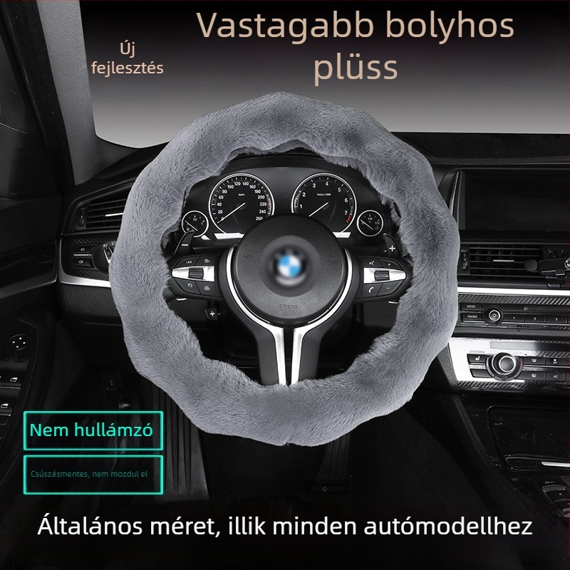 Bubble plüss kormánykerék huzat – csúszásmentes, téli meleg, D-formájú, univerzális illeszkedés