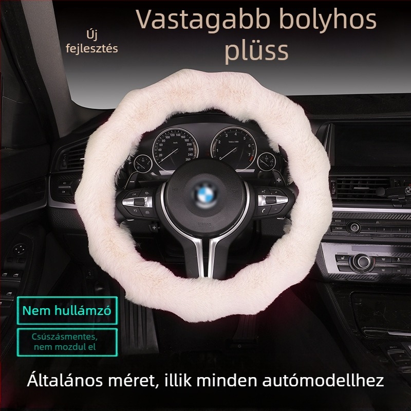 Bubble plüss kormánykerék huzat – csúszásmentes, téli meleg, D-formájú, univerzális illeszkedés