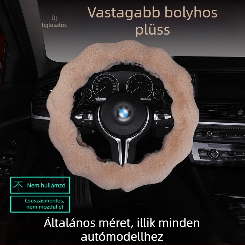 Bubble plüss kormánykerék huzat – csúszásmentes, téli meleg, D-formájú, univerzális illeszkedés